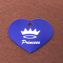 Load image into Gallery viewer, Princess Crown, Large Purple Heart, Aluminum Tag, Diamond Engraved, Personalized Dog Tag Cat Tag For Dog Collars For Cat Collars, Backpacks