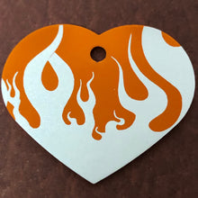 Load image into Gallery viewer, Punk Print Flames Design, Large Orange Heart Aluminum Tag Diamond Engraved Personalized Dog Tag Cat Tag For Dog Collars For Cat Collar
