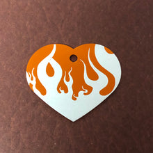 Load image into Gallery viewer, Punk Print Flames Design, Large Orange Heart Personalized Aluminum Tag, Diamond Engraved, Key Chain, Keychain, For Lost Keys OFPLPH2