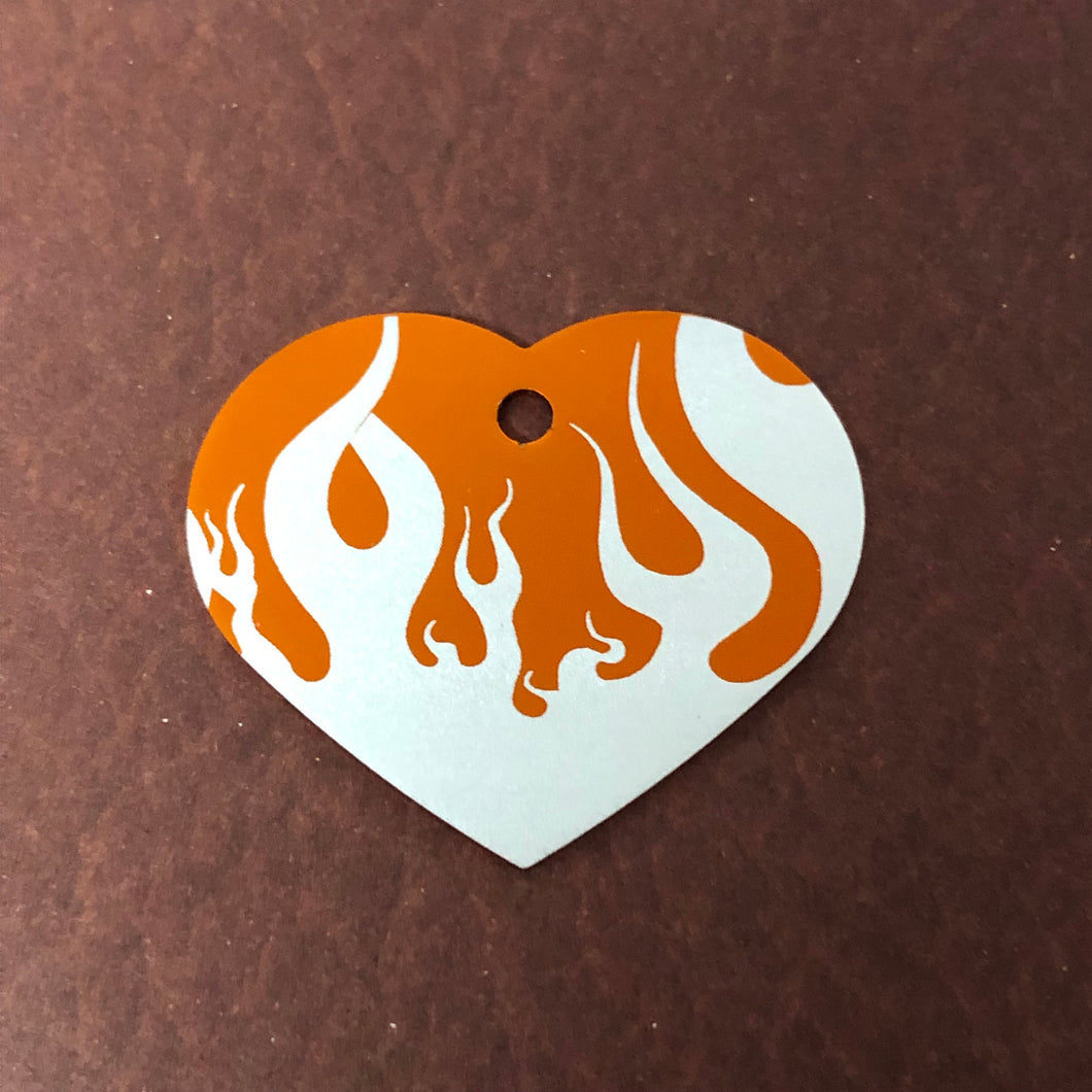 Punk Print Flames Design, Large Orange Heart Personalized Aluminum Tag, Diamond Engraved, Key Chain, Keychain, For Lost Keys OFPLPH2