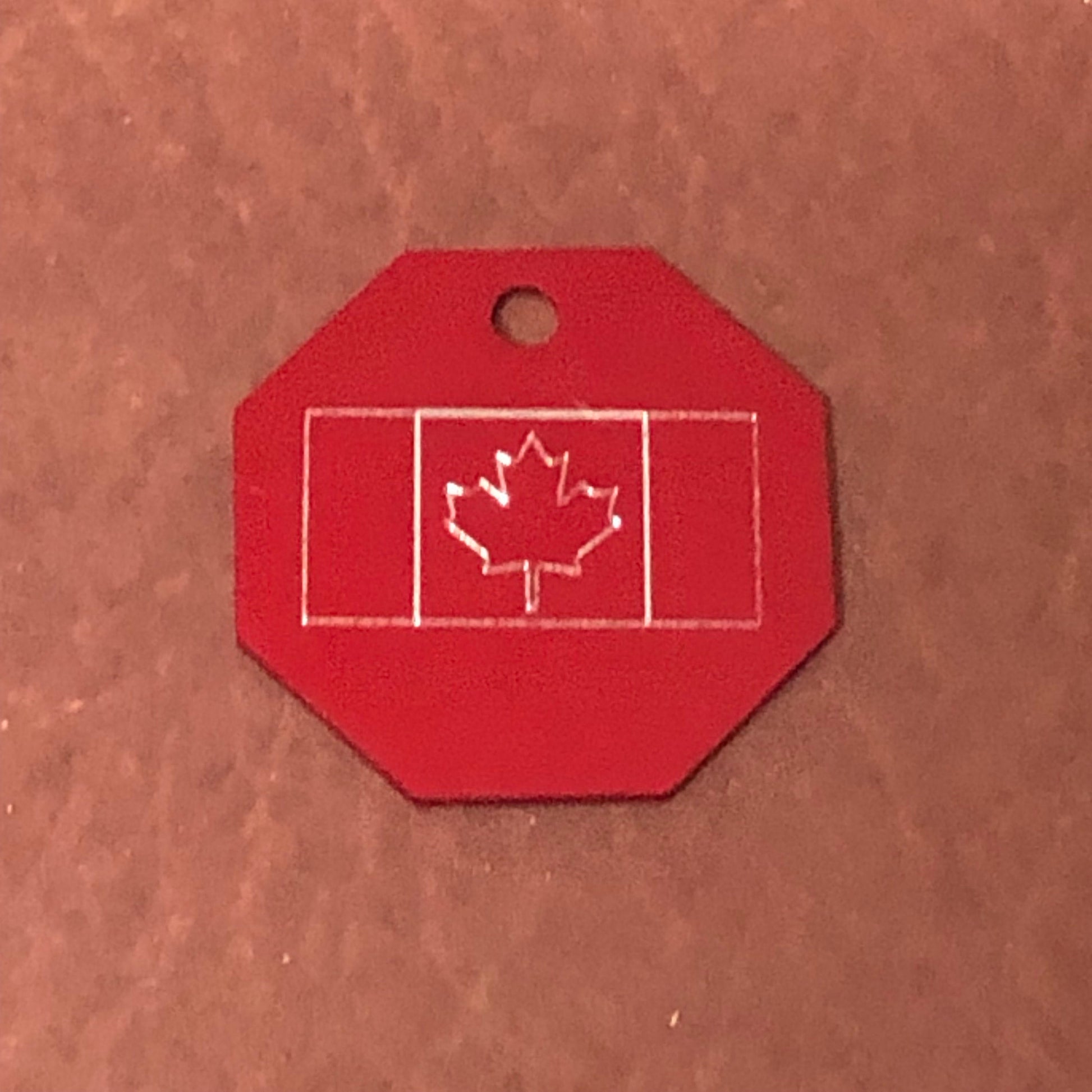 Canadian Flag, Large Stop Sign, Personalized Aluminum Tag Diamond Engraved Tag ID For Bags, Key Chains. CA2APLSS