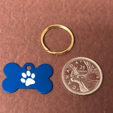 Load image into Gallery viewer, Paw Print Pattern Design, Small Blue Bone, Personalized Aluminum Tag, Diamond Engraved, Dog Tag, Pet Tag, ID Tags, For Dog Collars, SPPSBB