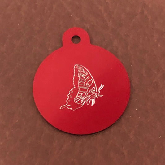 Butterfly Large Circle Aluminum Tag Personalized Diamond Engraved Pet Cat Dog ID Tag for Bags, Backpacks Keychain Key Chains, CA5APLCT