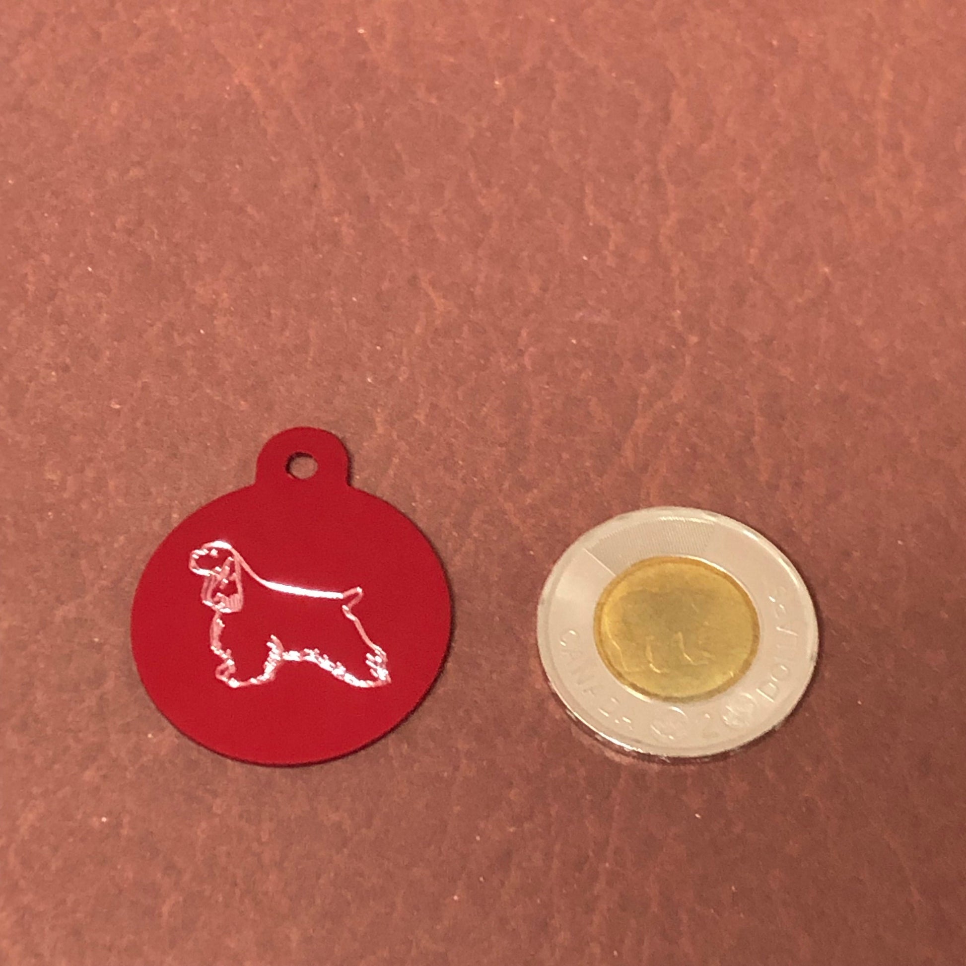 Cocker Spaniel, American Cocker Spaniel, Large Circle Aluminum Tag, Personalized Diamond Engraved, Pet Cat Dog ID For Bags Collars. CARAPLCT