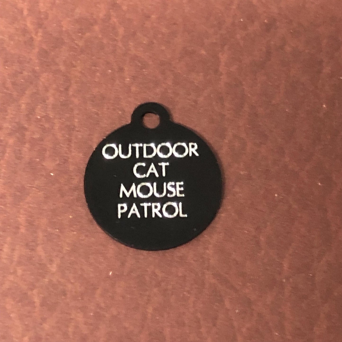 Outdoor Cat Mouse Patrol Small Circle Aluminum Tag Personalized Diamond Engraved Cat ID Tags, For Cat Collar, Lost Cat ID, OCMPSC