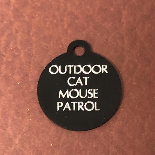 Outdoor Cat Mouse Patrol Small Circle Aluminum Tag Personalized Diamond Engraved Cat ID Tags, For Cat Collar, Lost Cat ID, OCMPSC