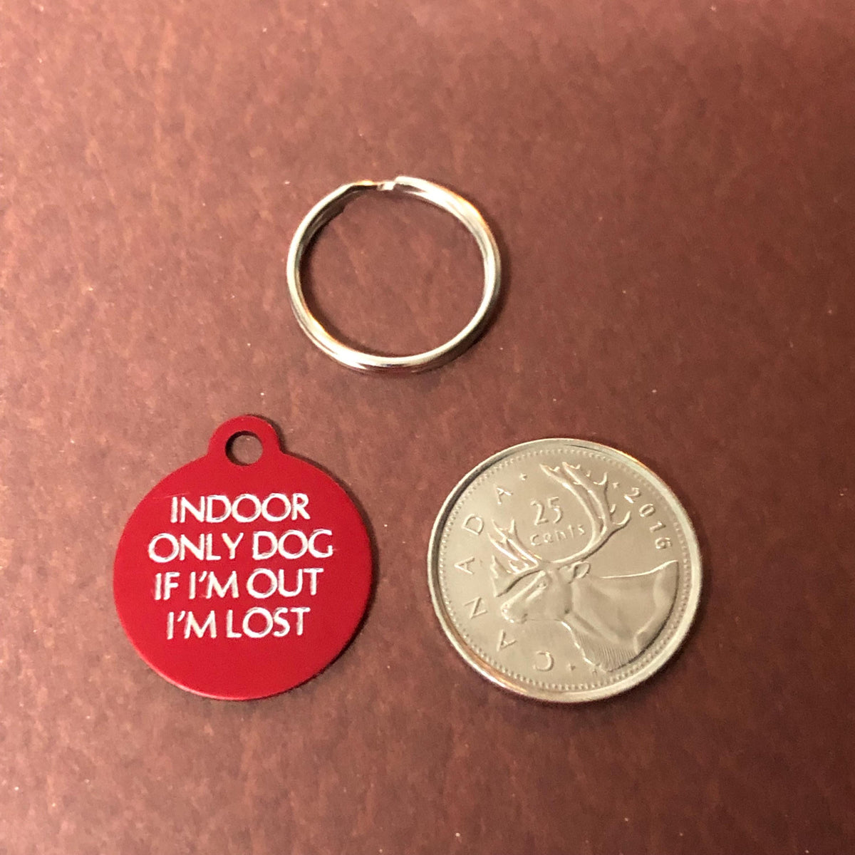 Indoor Only Dog if I’m out I’m lost Small Circle Aluminum Tag Personalized Diamond Engraved Dog ID Tags