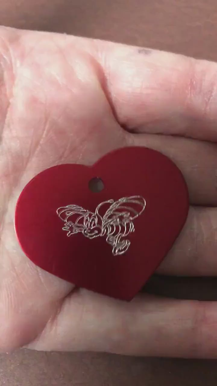 Bumble Bee, Bee, Large Heart Aluminum Tag, Personalized Diamond Engraved, For Cat Tag, Dog Tag, ID Tag, Bags, Backpacks, Key Chain, CAgAPLHT