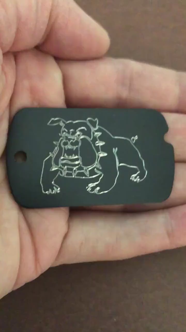 Bulldog, Personalized Aluminum  ID Tag Diamond Engraved, For Backpacks, Equipment Bags, Key Chains, Keychains, Suitcases, CAJAMI