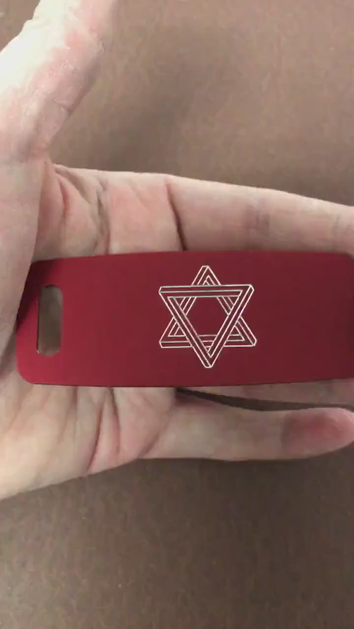 The Star of David, Magen David, Aluminum Personalized Red Luggage Tag, Diamond Engraved, Carry-on, Backpack, Suitcases CAdAPLT