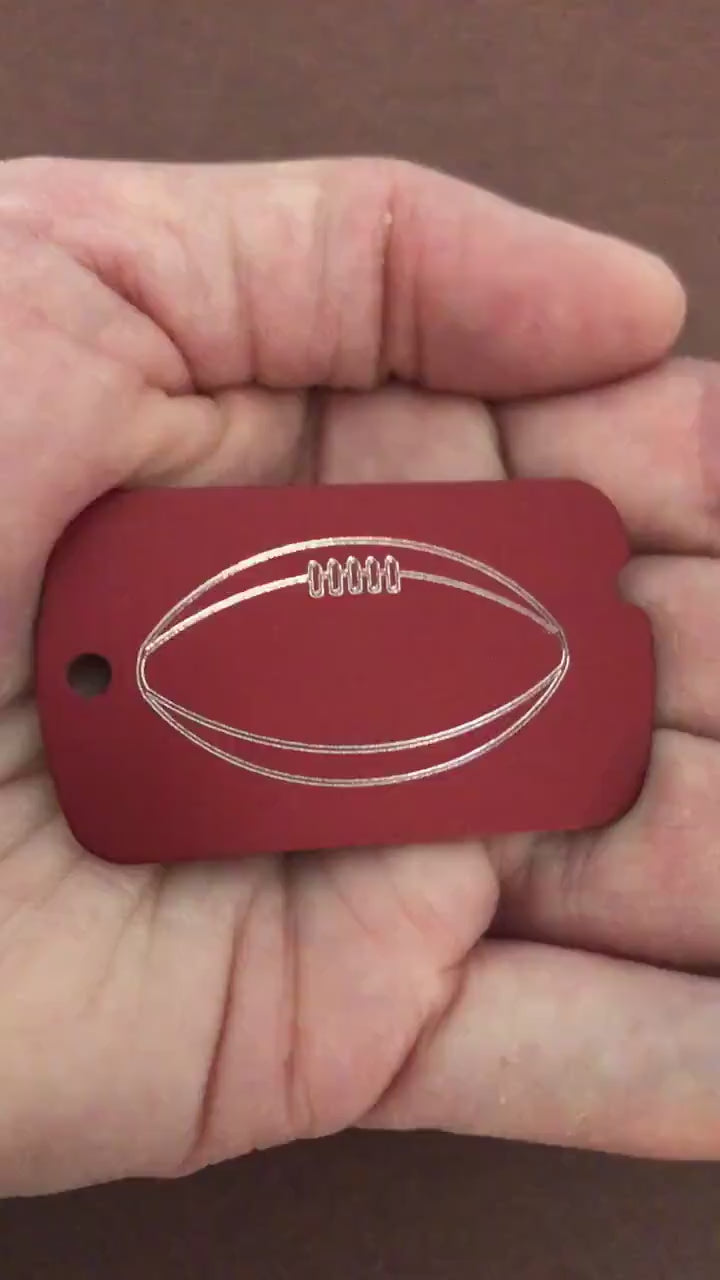 Football, Personalized Aluminum  ID Tag Diamond Engraved, For Backpacks, Equipment Bags, Key Chains, Keychains, Suitcases, CAvAMI