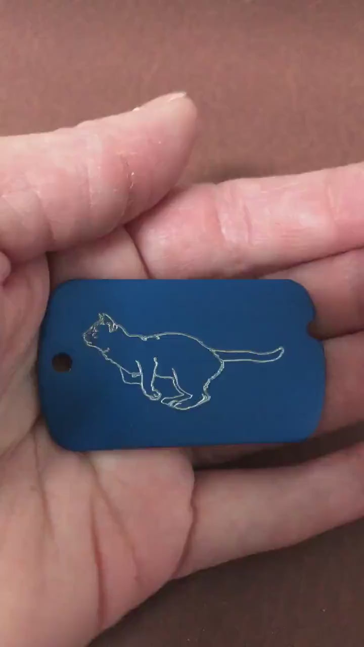 Cat, Personalized Aluminum  ID Tag Diamond Engraved Perfect for Carry-on, Backpacks, Equipment Bags, Key Chains, Suitcases, CASAMI