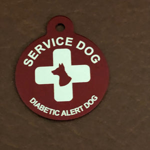 Diabetic Alert Dog Service Dog, Dog Cross Large Circle Aluminum Tag