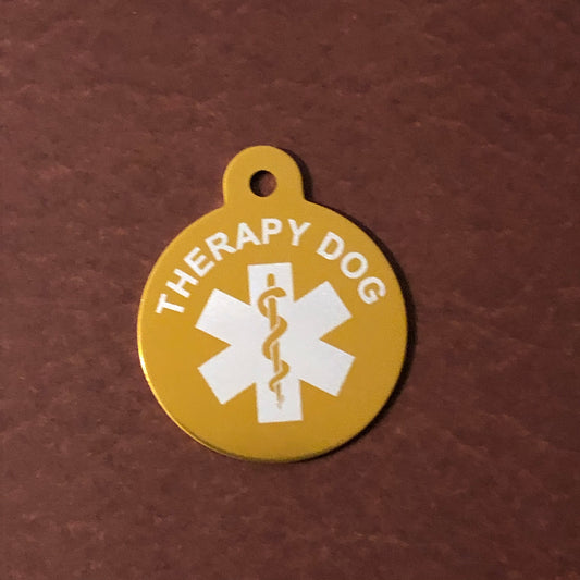 Therapy Dog Medical Alert Service Dog Large Gold Circle Aluminum Tag TDMALGC