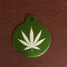 Load image into Gallery viewer, Marijuana Leaf Large Green Circle Personalized Aluminum Tag Diamond Engraved Keychain