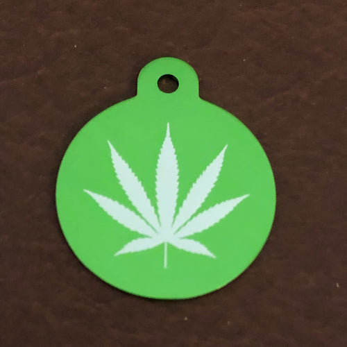 Marijuana Leaf Large Green Circle Personalized Aluminum Tag