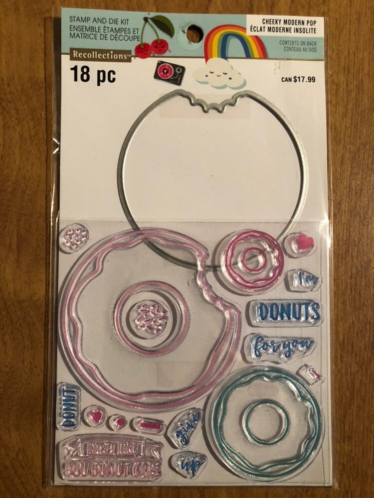 Recollections 18 Piece Cheeky Modern Pop Donuts Clear Stamp and Die Kit
