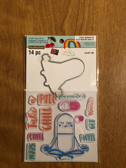 Recollections, 14 Piece Cheeky Modern Pop, Chill Pill, Clear Stamp and Die Kit, For Card Making