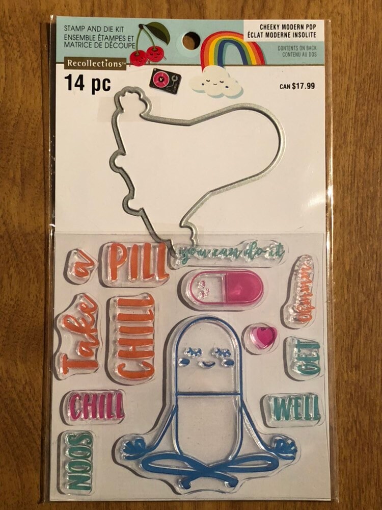 Recollections 14 Piece Cheeky Modern Pop Chill Pill Clear Stamp and Die Kit