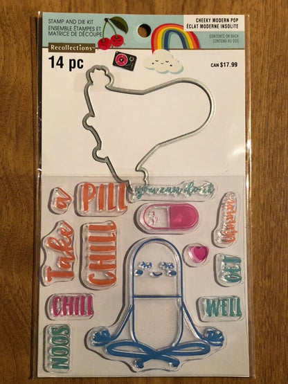Recollections 14 Piece Cheeky Modern Pop Chill Pill Clear Stamp and Die Kit