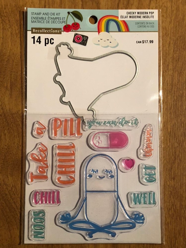 Recollections, 14 Piece Cheeky Modern Pop, Chill Pill, Clear Stamp and Die Kit, For Card Making