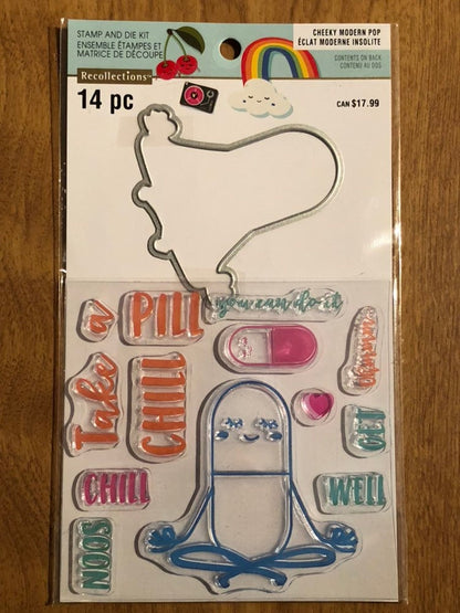 Recollections, 14 Piece Cheeky Modern Pop, Chill Pill, Clear Stamp and Die Kit, For Card Making