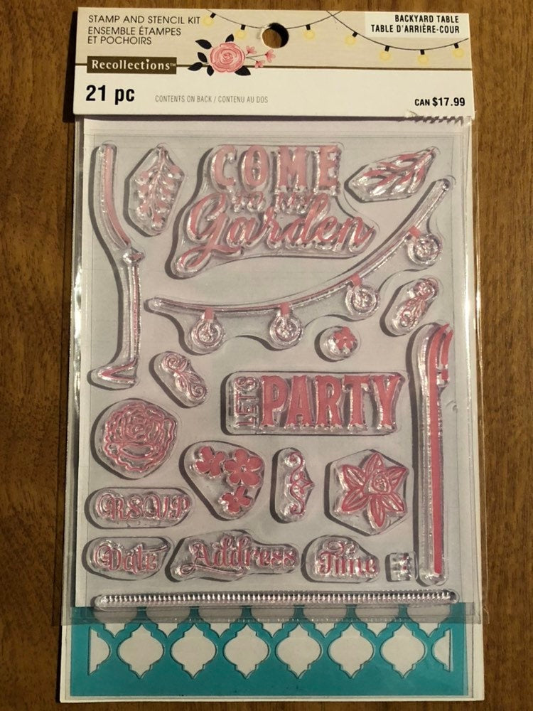 Recollections 21 Piece Backyard Table Clear Stamp and Stencil Kit