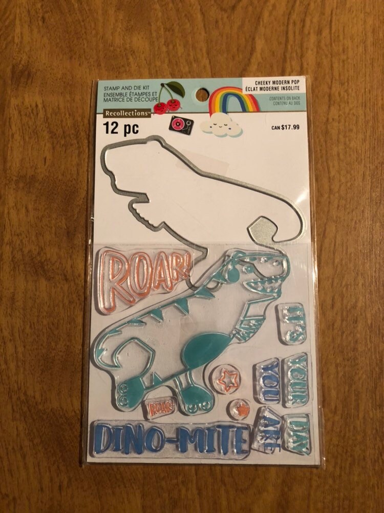 Recollections, 12 Piece Cheeky Modern Pop Dinosaur, Clear Stamp and Die Kit, For Card Making