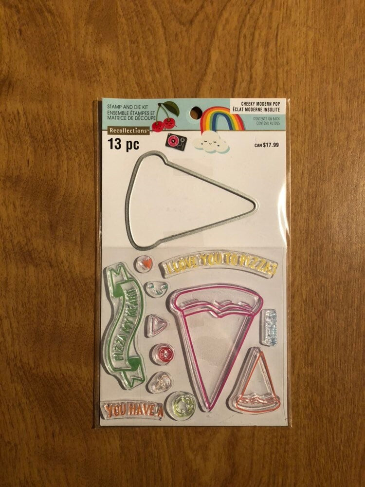 Recollections 13 Piece Cheeky Modern Pop Pizza Clear Stamp and Die Kit