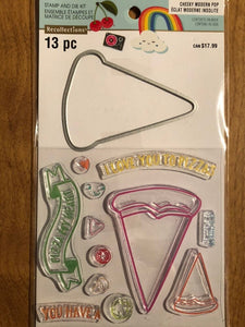 Recollections 13 Piece Cheeky Modern Pop Pizza Clear Stamp and Die Kit