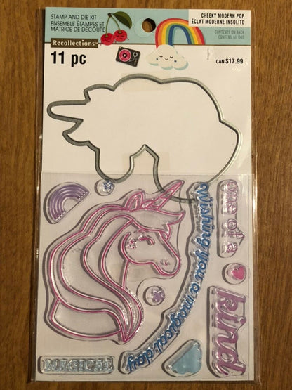 Recollections, 11 Piece Cheeky Modern Pop Unicorn, Clear Stamp and Die Kit for stamping and card making
