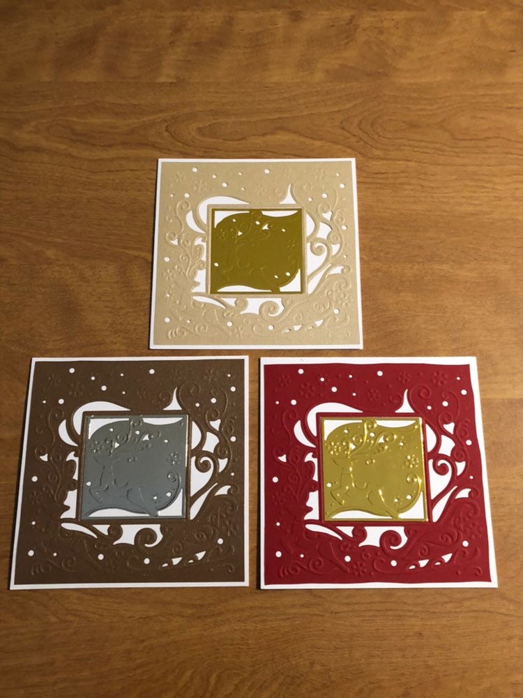Set of Three Handmade Deer Christmas Cards