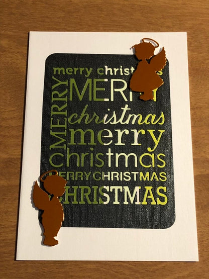 Set of Three Handmade Merry Christmas with Angels Christmas Cards