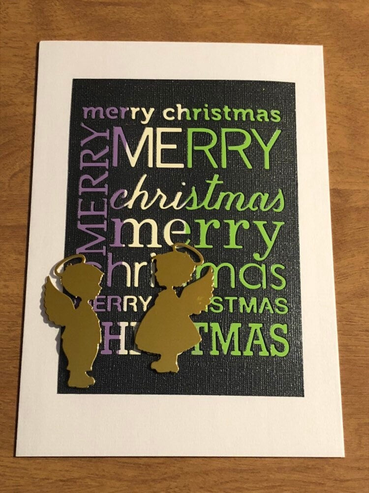 Set of Three Handmade Merry Christmas with Angels Christmas Cards