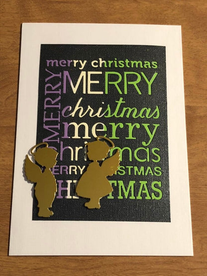 Set of Three Handmade Merry Christmas with Angels Christmas Cards