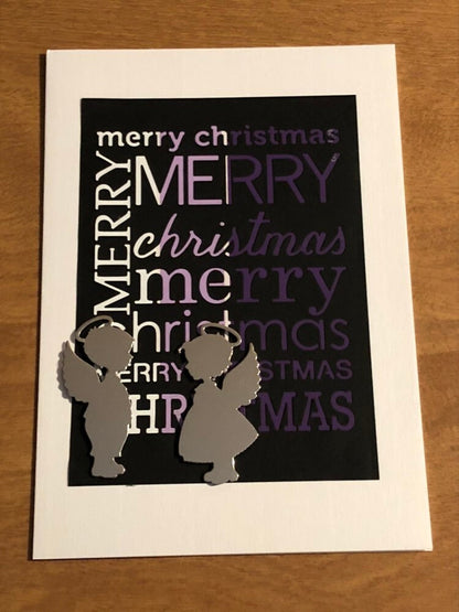Set of Three Handmade Merry Christmas with Angels Christmas Cards