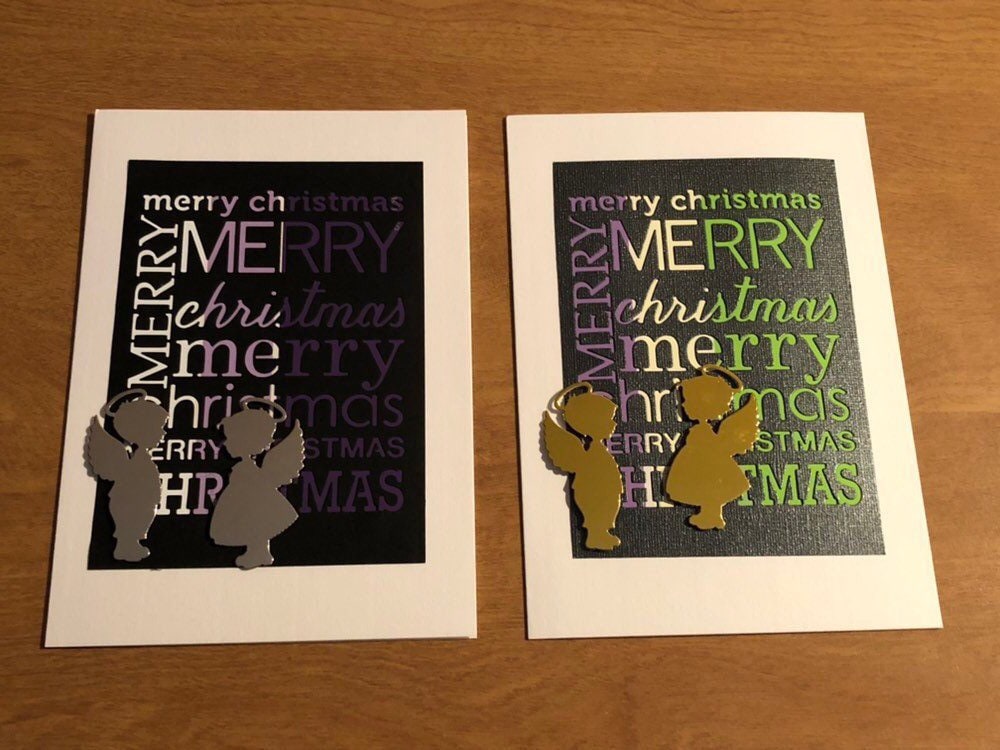 Set of Three Handmade Merry Christmas with Angels Christmas Cards