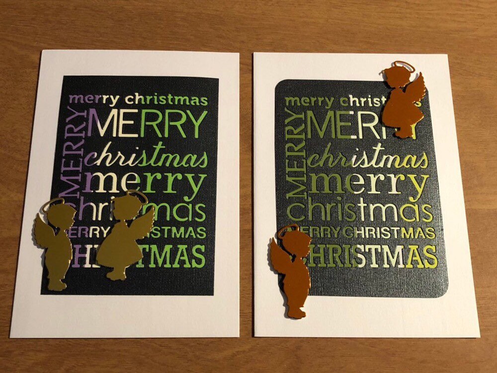 Set of Three Handmade Merry Christmas with Angels Christmas Cards