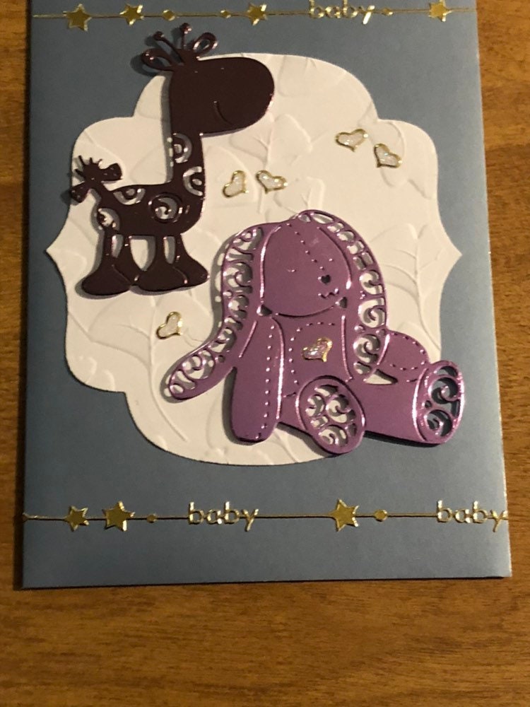 New Baby Giraffe and Teddy Bear Congratulations Handmade Card