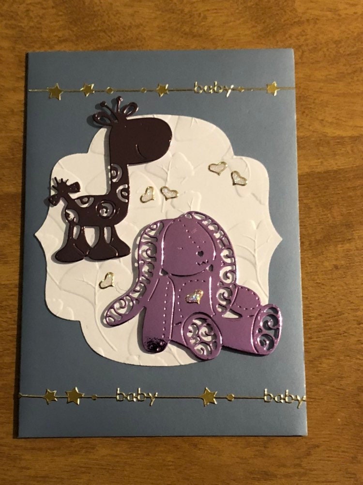 New Baby Giraffe and Teddy Bear Congratulations Handmade Card