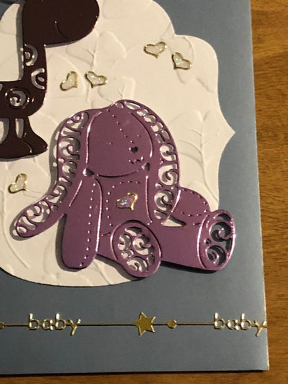 New Baby Giraffe and Teddy Bear Congratulations Handmade Card