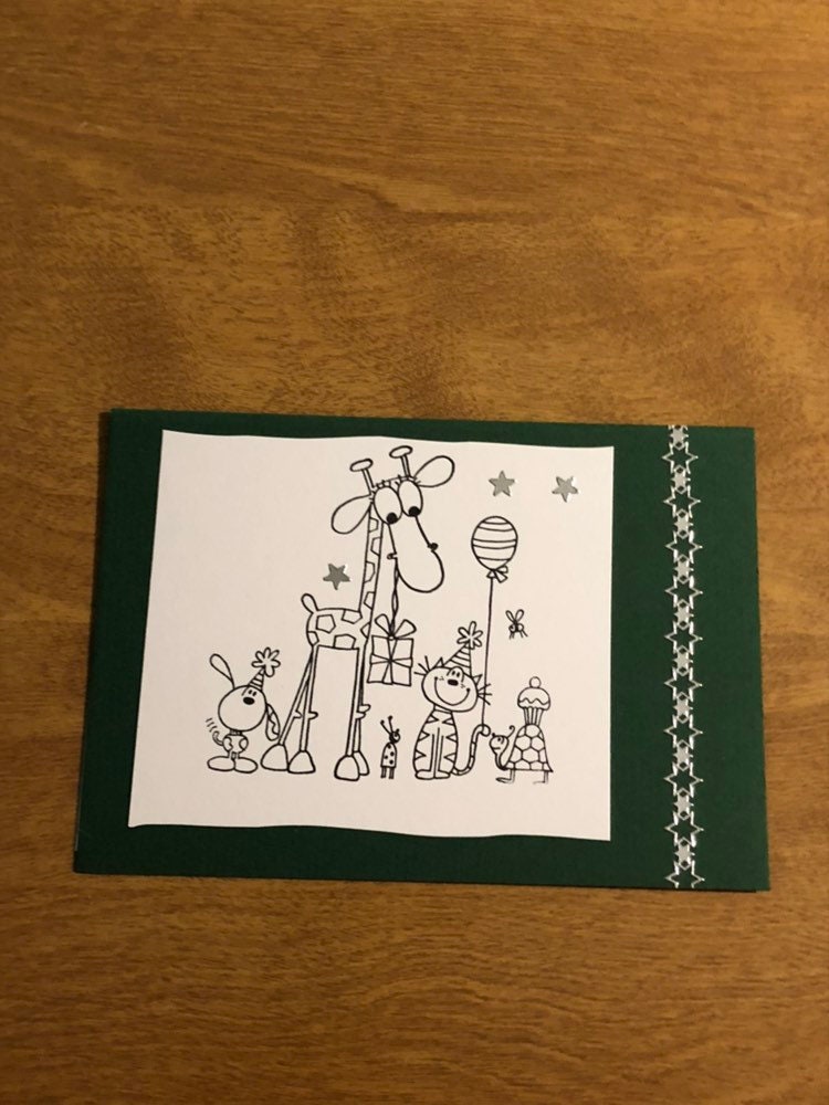Giraffe and Friends Handmade Greeting Card
