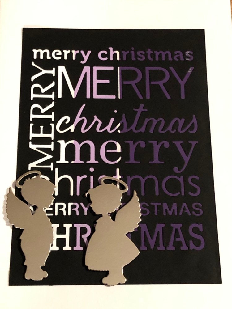 Set of Three Handmade Merry Christmas with Angels Christmas Cards
