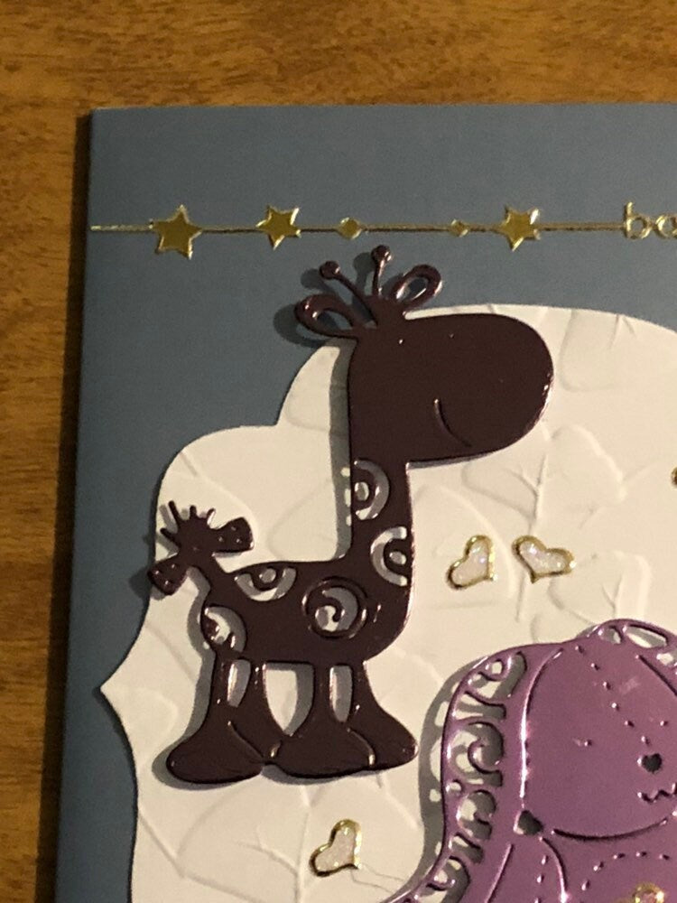New Baby Giraffe and Teddy Bear Congratulations Handmade Card