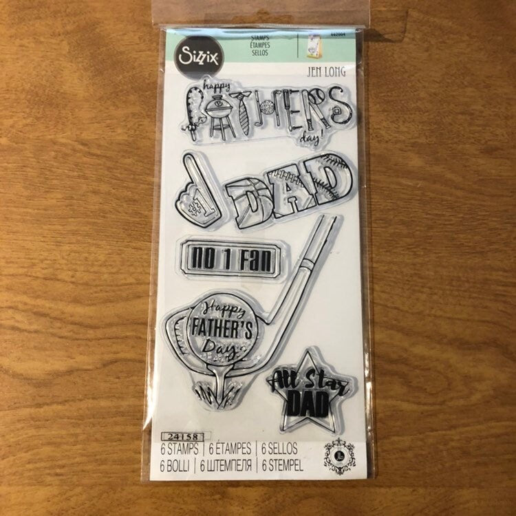 Sizzix All Star Dad 6 Piece Clear Stamps Set by Jen Long 662004