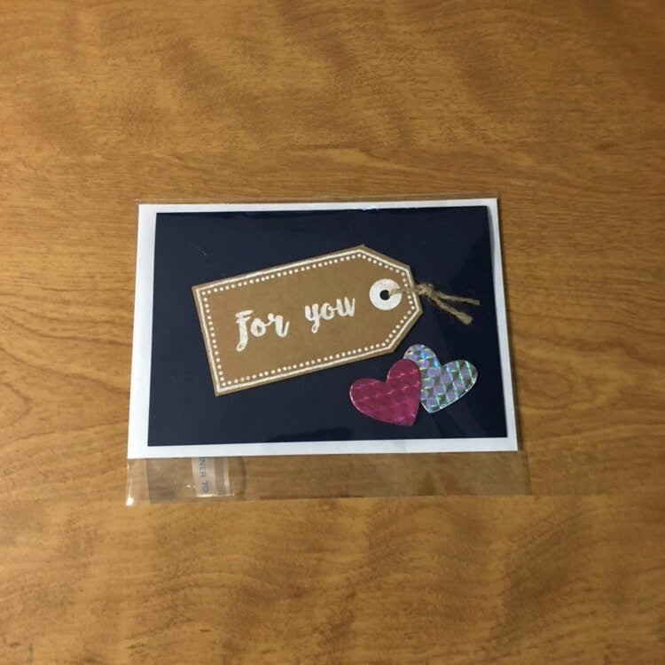 Thank You Tag, Card with hearts, or For You Tag Card With Hearts, Handmade, Available as a Single Card of Your Choice or as a Set.