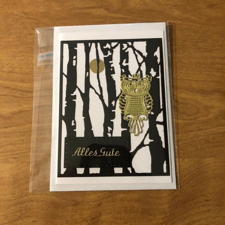 Eulen in der Bäume Alles Gute Deutsche Karte Handgemacht, Owls in the Trees All The Best, German Card, Choice of One or Both Cards. HGCBC39