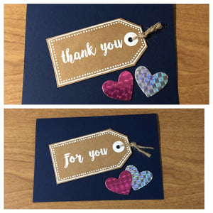 Thank You Tag, Card with hearts, or For You Tag Card With Hearts, Handmade, Available as a Single Card of Your Choice or as a Set.
