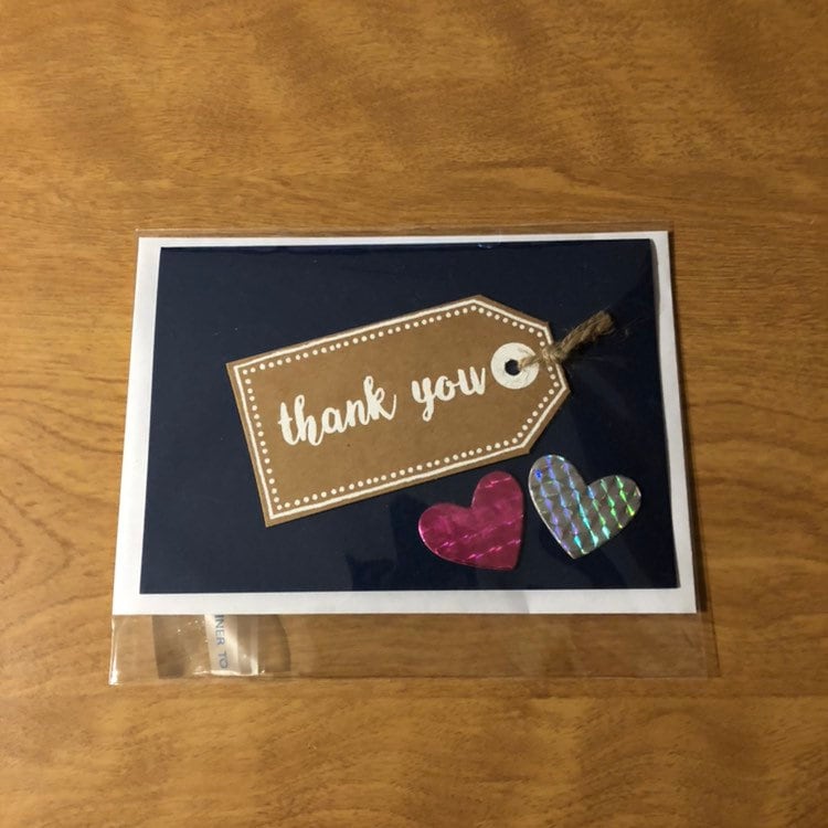 Thank You Tag, Card with hearts, or For You Tag Card With Hearts, Handmade, Available as a Single Card of Your Choice or as a Set.