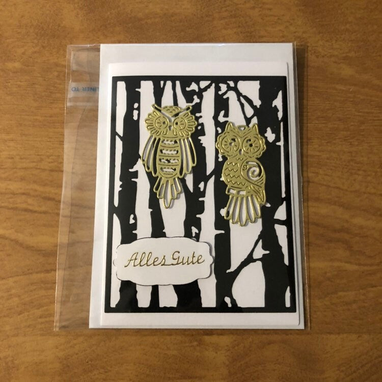 Eulen in der Bäume Alles Gute Deutsche Karte Handgemacht, Owls in the Trees All The Best, German Card, Choice of One or Both Cards. HGCBC39